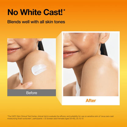 ANUA Zero-Cast Moisturizing Finish Sunscreen SPF50 PA++++